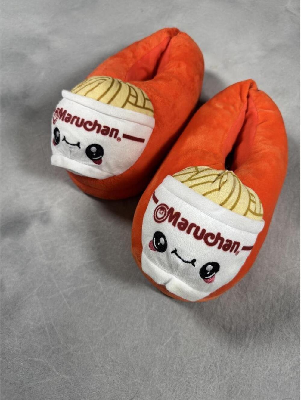 Maruchan Ramen Noodle Plush Slippers Orange Kawaii Foodie Adult S/M